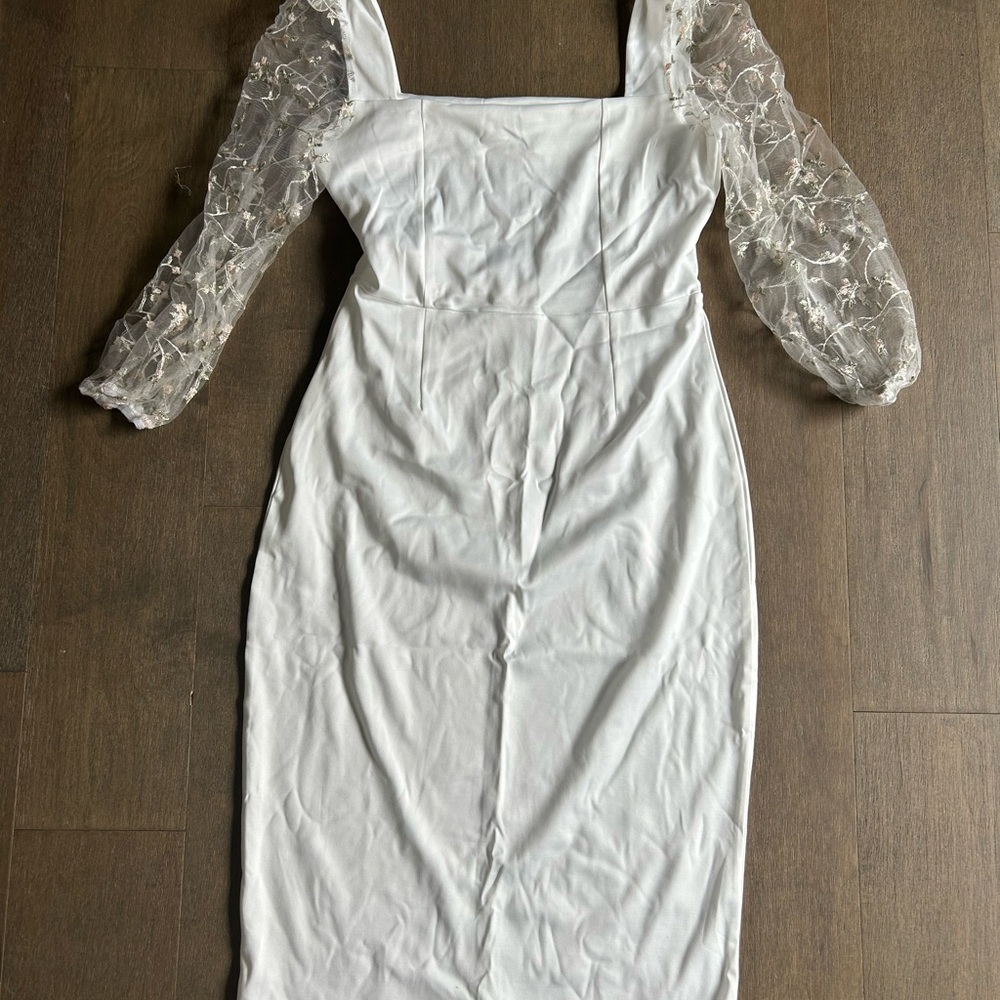 Elegant White Dress with Sheer Sleeves